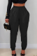 Black Casual Solid Color Pocket Bodycon Mid Waist Conventional Patchwork Bottoms