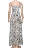 White Sexy Polka Dot Patchwork Spaghetti Strap Long Dresses