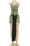Green Sexy Print Backless Strapless Long Dresses
