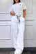 White Casual Letters Lace Up O Neck Short Sleeve Two Pieces