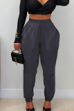 Army Green Casual Solid Color Pocket Bodycon Mid Waist Conventional Patchwork Bottoms