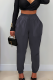 Grey Casual Solid Color Pocket Bodycon Mid Waist Conventional Patchwork Bottoms