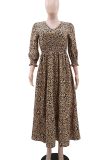 Yellow Casual Leopard Print Slit V Neck Printed Dresses