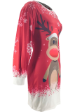 Red Casual Wapiti Patchwork O Neck Wrapped Skirt Dresses