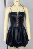 Black Sexy Solid Color Cross Straps Spaghetti Strap Bud Dresses
