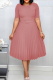 Pink Casual Solid Patchwork Tear With Belt O Neck A Line Dresses