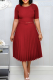 Burgundy Casual Solid Patchwork Tear With Belt O Neck A Line Dresses
