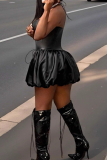 Black Sexy Solid Color Cross Straps Spaghetti Strap Bud Dresses