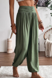 Army Green Casual Solid Color Patchwork Loose Conventional Patchwork Bottoms