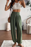 Army Green Casual Solid Color Patchwork Loose Conventional Patchwork Bottoms