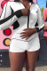 White Casual Zipper Contrast Zipper Collar Long Sleeve Two Pieces