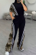 Black Casual Leopard Print Contrast O Neck Short Sleeve Two Pieces