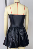 Black Sexy Solid Color Cross Straps Spaghetti Strap Bud Dresses
