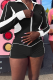 Black Casual Zipper Contrast Zipper Collar Long Sleeve Two Pieces