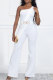 White Sexy Solid Color Metal Accessories Trim Oblique Collar Regular Jumpsuits