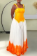 Orange Sexy Tie Dye Patchwork Spaghetti Strap Long Dresses