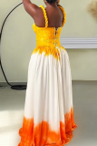 Blue Sexy Tie Dye Patchwork Spaghetti Strap Long Dresses