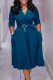 Malachite Green Elegant Solid Color Pocket With Belt Turndown Collar Long Dresses