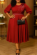 Red Elegant Solid Color Hot Drill Zipper O Neck Long Dresses
