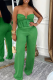 Green Sexy Solid Color Fringed Trim Strapless Regular Jumpsuits