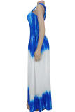 Blue Sexy Tie Dye Patchwork Spaghetti Strap Long Dresses