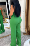 Green Sexy Solid Color Fringed Trim Strapless Regular Jumpsuits