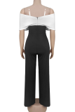 Black And White Casual Contrast Off Shoulder Bodycon Jumpsuits