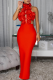 Red Sexy Solid Color Backless Flower Shape Turtleneck Long Dresses