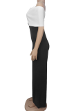 Black And White Casual Contrast Off Shoulder Bodycon Jumpsuits
