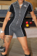 Black Casual Letters Zipper Mandarin Collar Regular Rompers