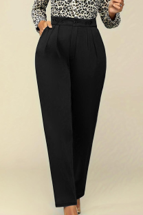 Black Casual Solid Color Patchwork Loose Mid Waist Conventional Patchwork Bottoms