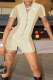 Khaki Casual Letters Zipper Mandarin Collar Regular Rompers