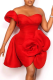 Red Sexy Solid Color Flower Shape Strapless Irregular Dresses