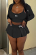 Black Sexy Letters Pleated Turndown Collar Long Sleeve Three Pieces