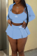 Sky Blue Sexy Letters Pleated Turndown Collar Long Sleeve Three Pieces