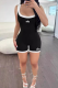 Black Sexy Letters Contrast Spaghetti Strap Skinny Rompers