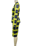 Black White Elegant Plaid Buckle Turndown Collar Long Sleeve Two Pieces