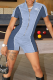 Blue Casual Letters Zipper Mandarin Collar Regular Rompers