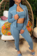 Blue Casual Zipper Zipper Collar Long Sleeve Three Pieces