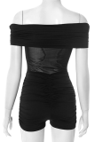 Black Sexy Solid Color See-Through Off Shoulder Skinny Rompers