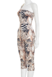 Leopard Print Sexy Print Patchwork Spaghetti Strap Skinny Rompers