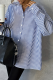 Blue Casual Stripe Buckle Shirt Collar Plus Size Tops