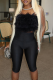 Black Sexy Solid Color Fluffy Strapless Sleeveless Two Pieces