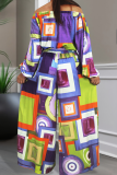 Purple Casual Print Patchwork Off Shoulder Long Sleeve Two Pieces