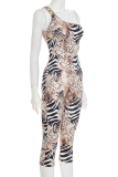 Leopard Print Sexy Print Patchwork Spaghetti Strap Skinny Rompers