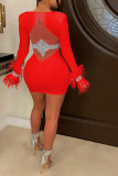 Yellow Sexy Hot Drilling Patchwork Hot Drill O Neck Sheath Dresses