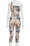 Leopard Print Sexy Print Patchwork Spaghetti Strap Skinny Rompers