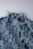 Green Street Tassel Patchwork Weave O Neck Long Sleeve Two Pieces
