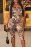 Leopard Print Sexy Print Patchwork Spaghetti Strap Skinny Rompers