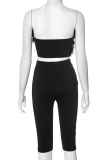 Black Sexy Solid Color Fluffy Strapless Sleeveless Two Pieces